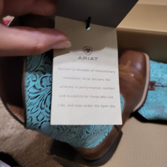 Women Ariat Round Up Wide Square Toe Beduino Brown Turquoise Floral Embossed 9.5 - Picture 9 of 15